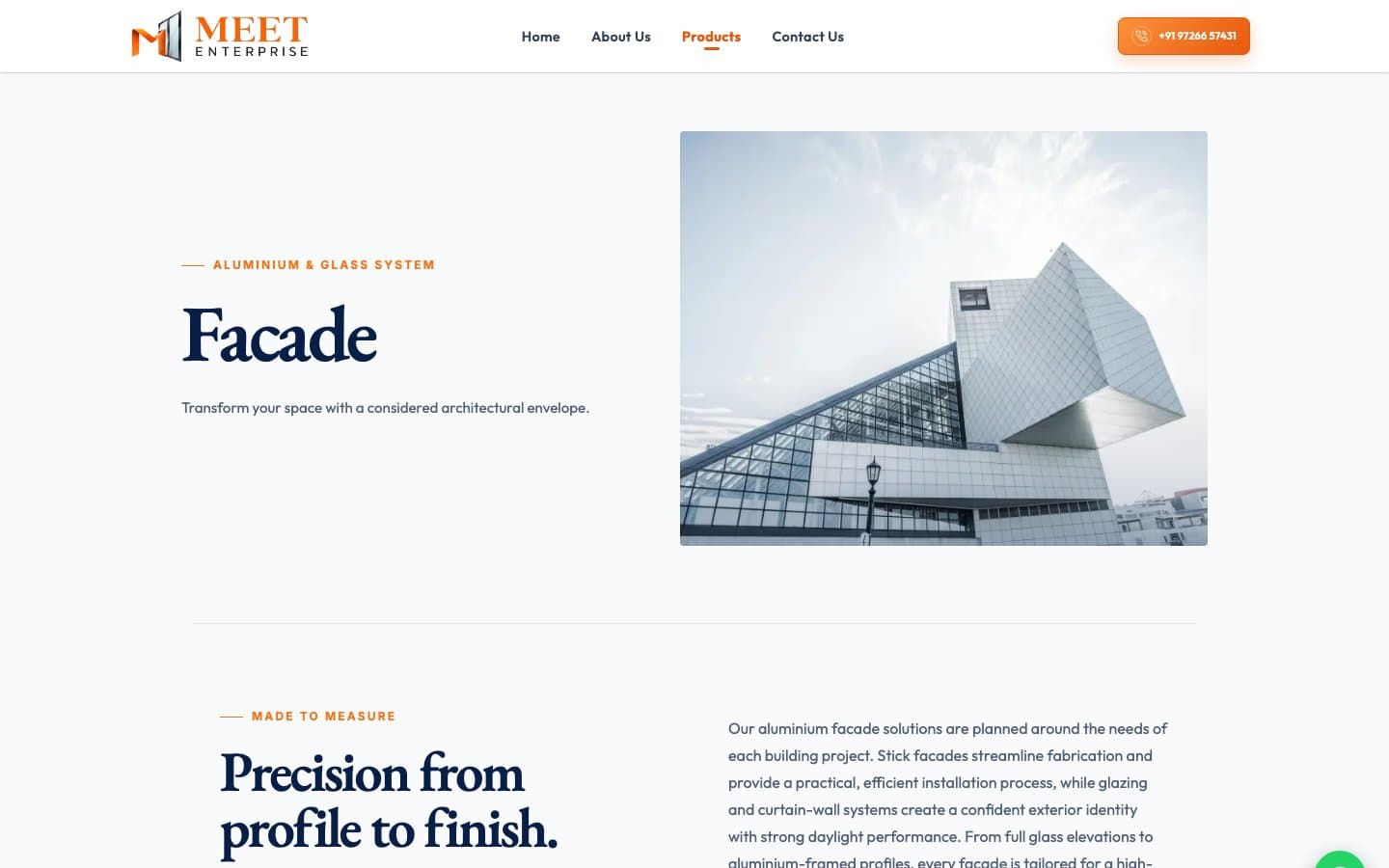 Facade product page with a photo of a glass-clad building