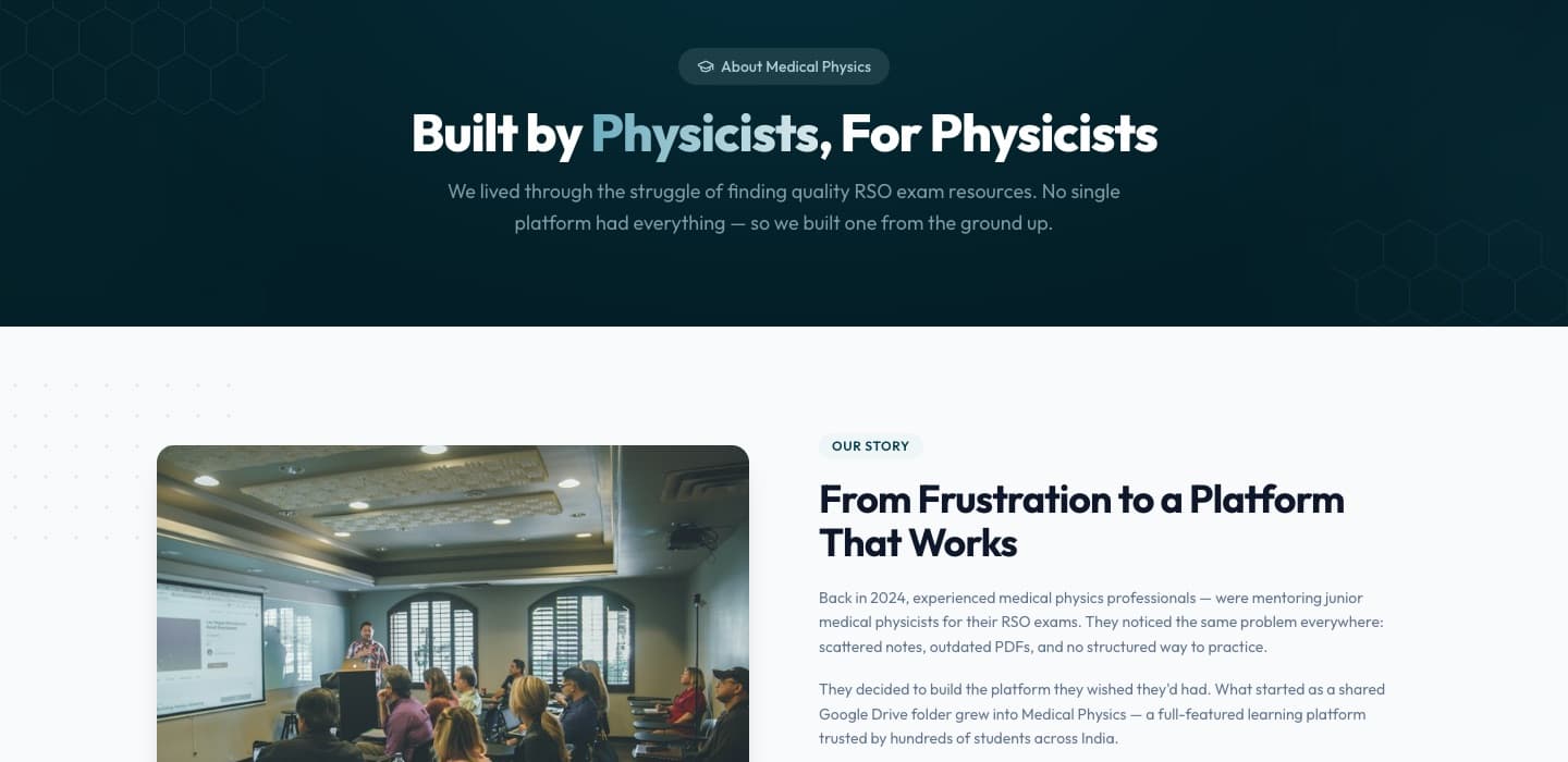 About page: built by physicists, for physicists