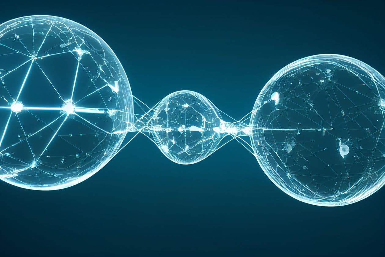 Abstract glowing network of connected spheres