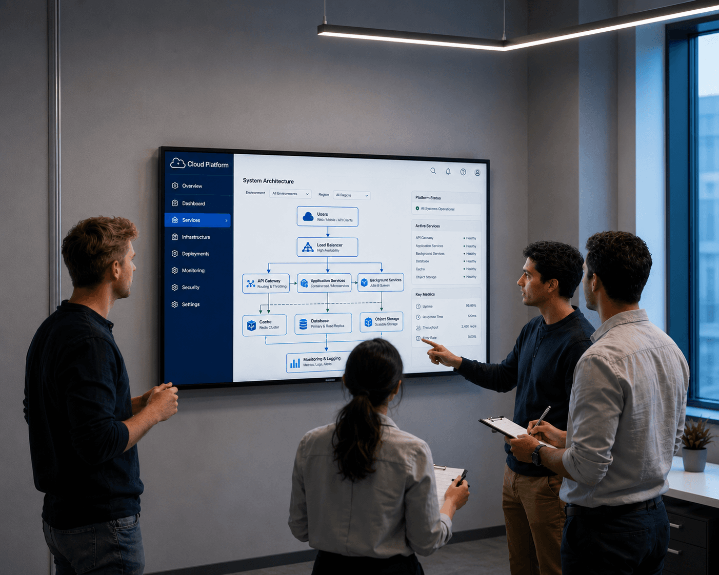 Developer working on a global support and platform interface