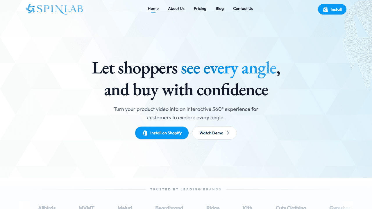 SpinLab homepage — interactive 360° product viewer